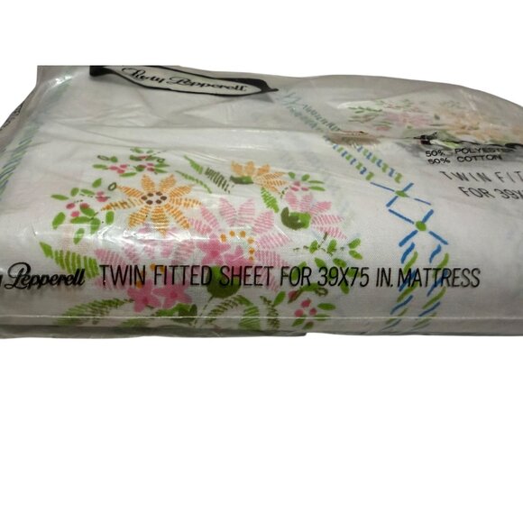 Lady Pepperell Twin Fitted No-Iron Sheet Polyester Cotton Floral Design Vintage - Picture 4 of 4